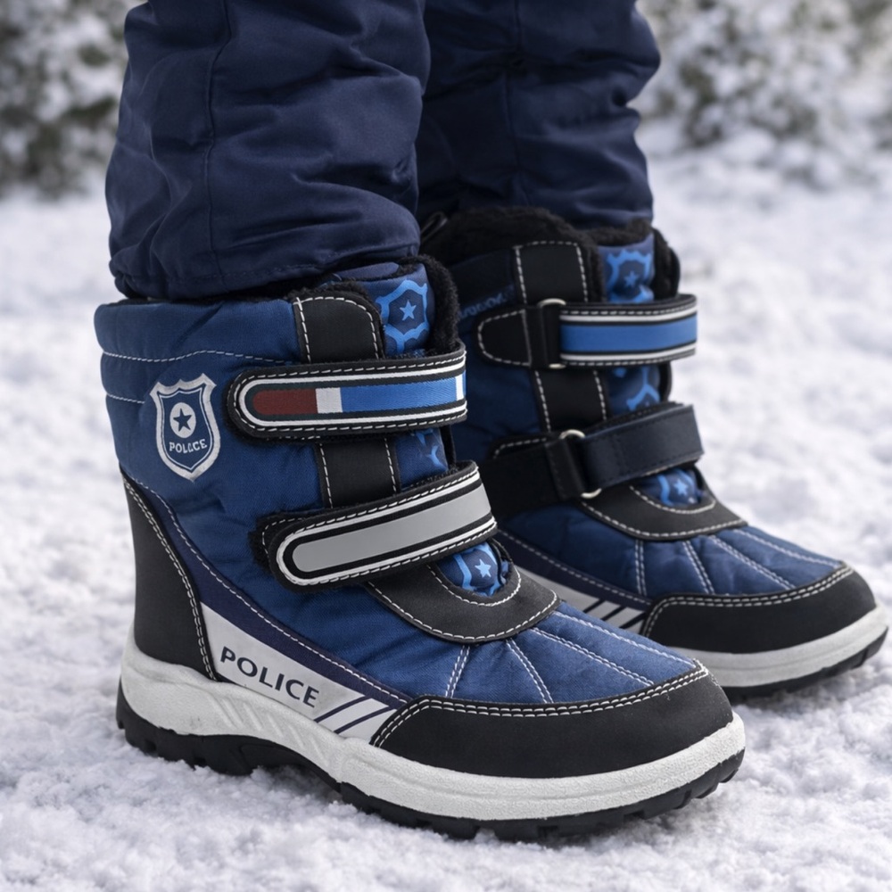 Brand New: Kids Blue and Black Winter Police Snow Boots